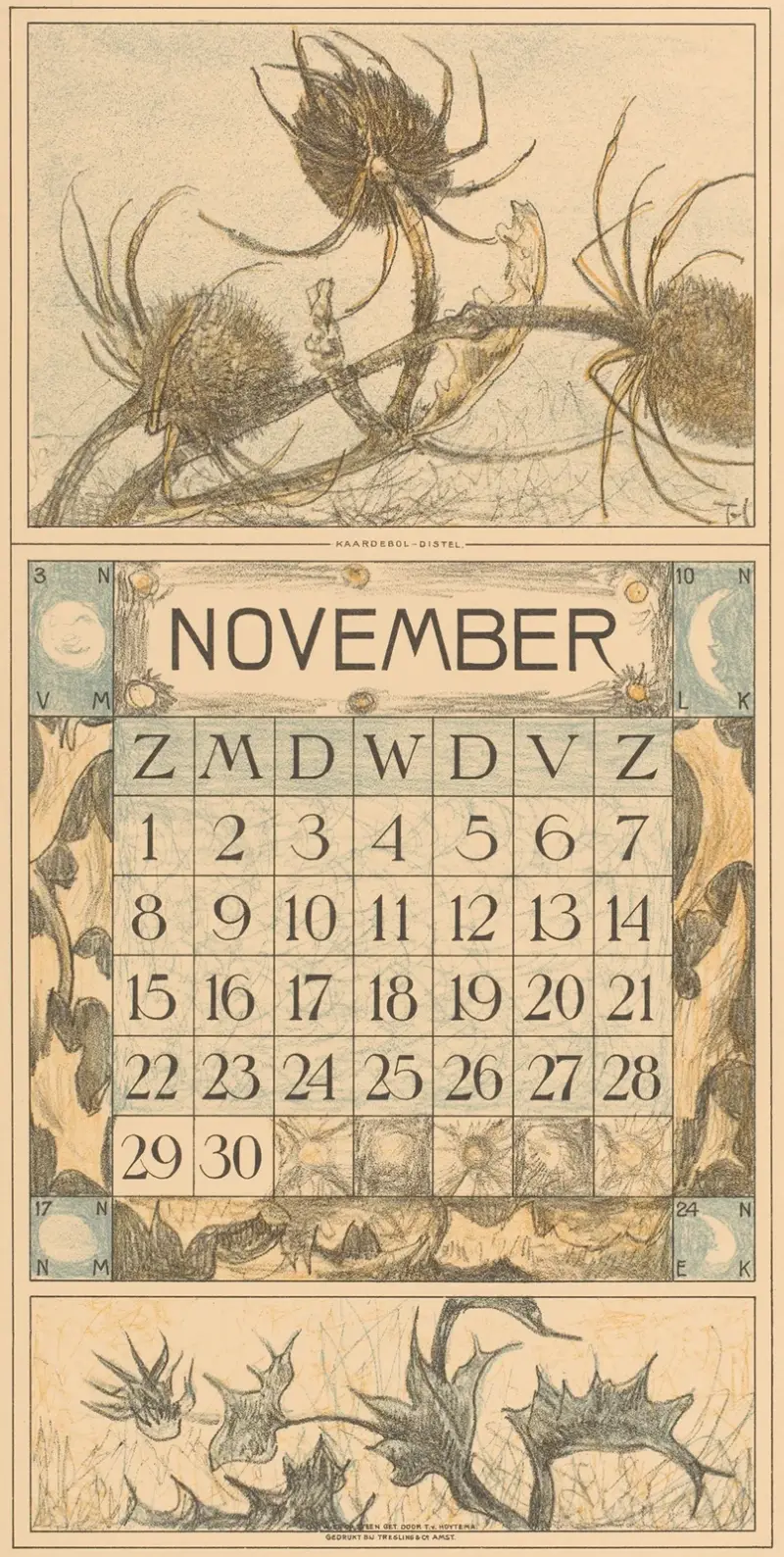 Kalenderblad november met distel av Theo van Hoytema