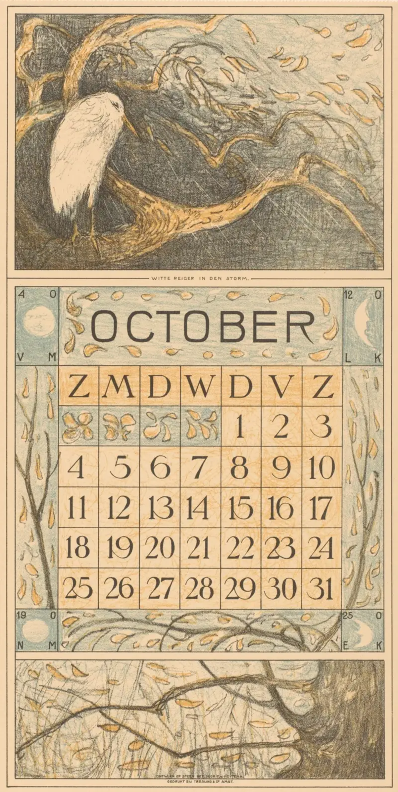 Oktoberblatt mit Reiher im Regen von Theo van Hoytema