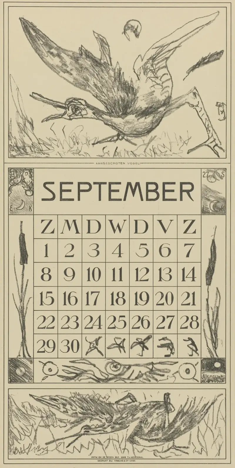 Septemberblatt mit berauschtem Vogel von Theo van Hoytema