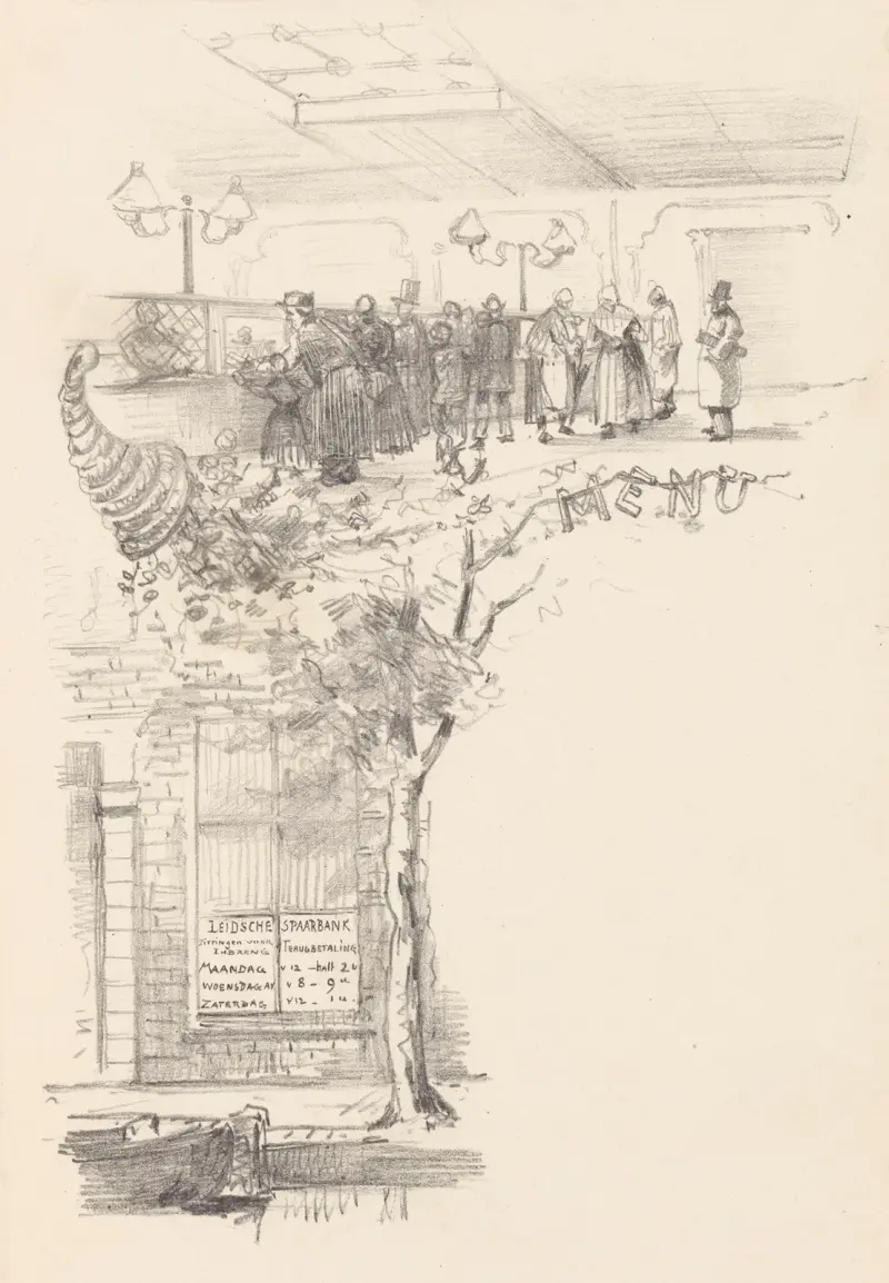 Jídelní lístek pro Leidenskou spořitelnu, 1878, Theo van Hoytema