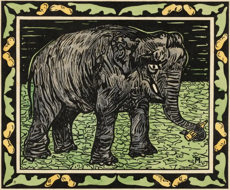 Elefant mit Flasche, 1878 – Nr. 2 von Theo van Hoytema