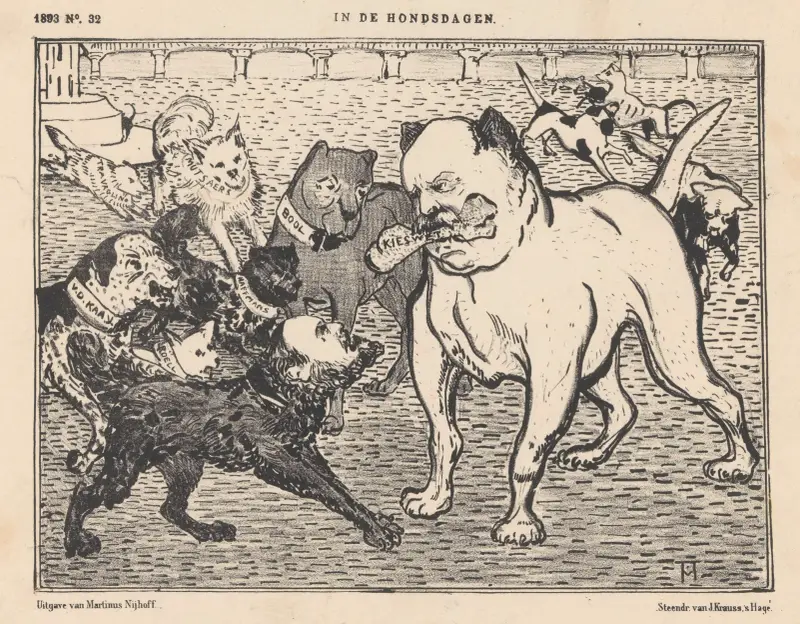 Karikatur auf das Wahlgesetz von Johannes Tak van Poortvliet von Theo van Hoytema