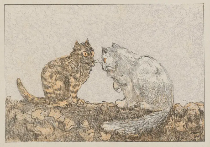 Två katter på en mur av Theo van Hoytema