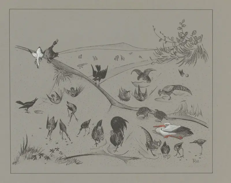 Verschiedene Vogelarten graben in der Erde von Theo van Hoytema