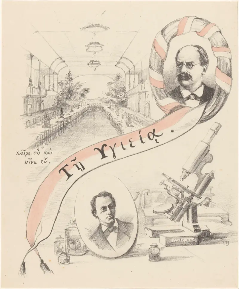 Vier Darstellungen zum natur- und medizinischen Kongress in Leiden von Theo van Hoytema