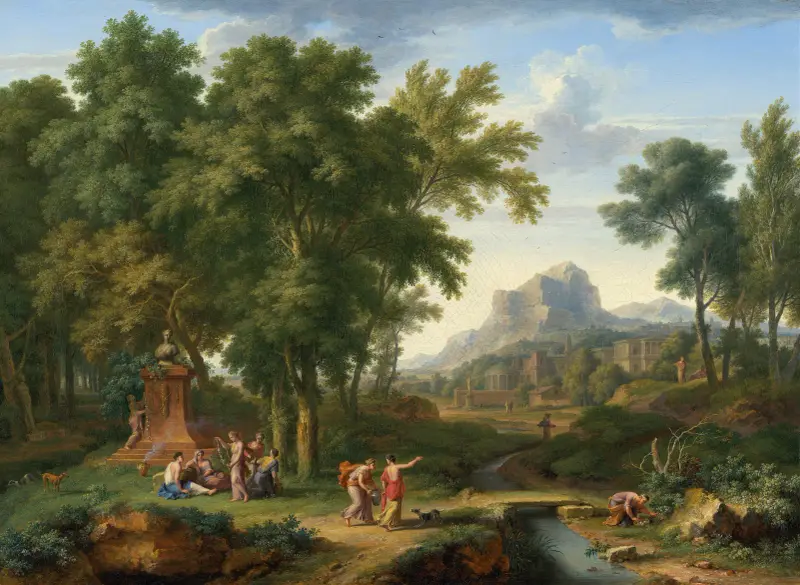 Arkadische Landschaft mit einer Büste der Flora von Jan van Huysum