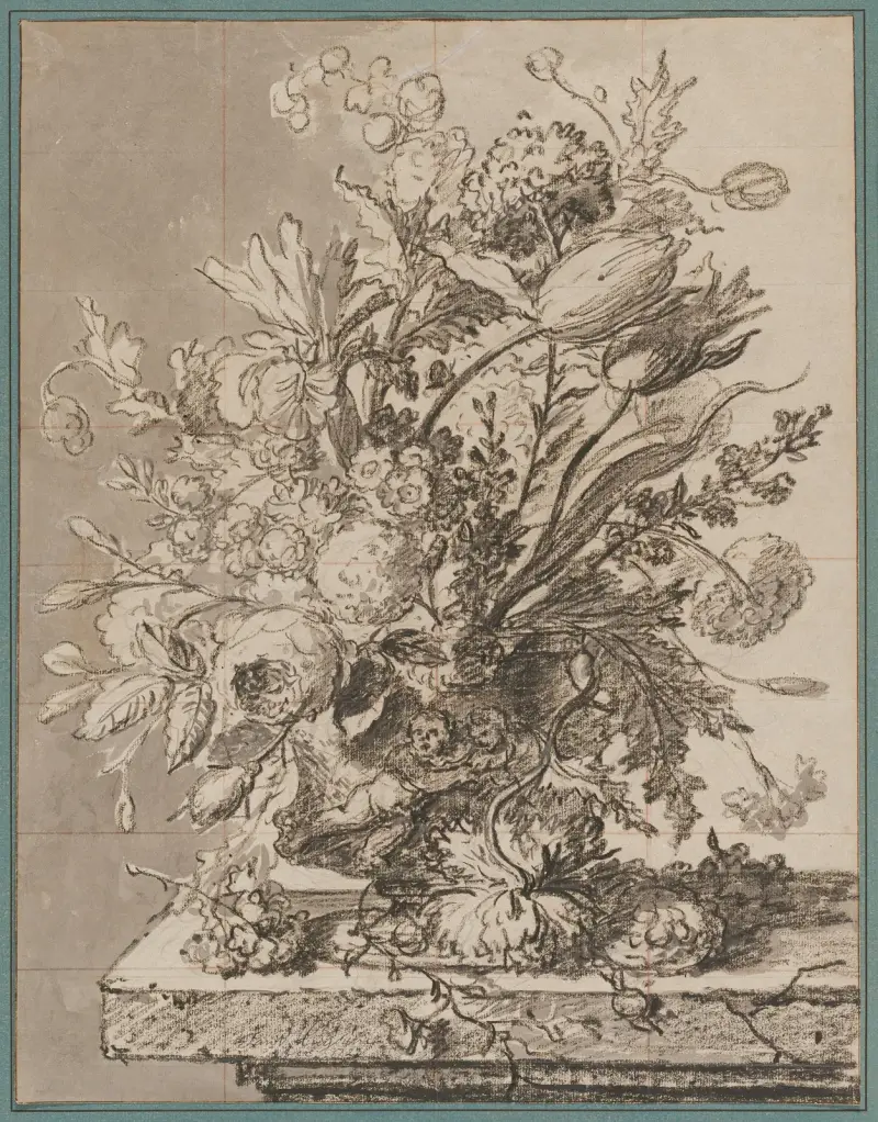 Bouquet of Flowers in a Terracotta Vase av Jan van Huysum