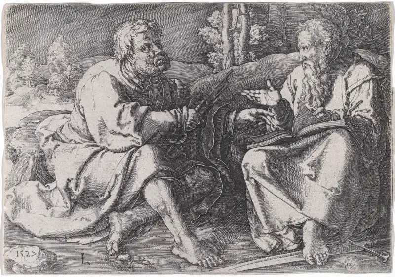 Saints Peter and Paul Seated in a Landscape av Lucas Van Leyden
