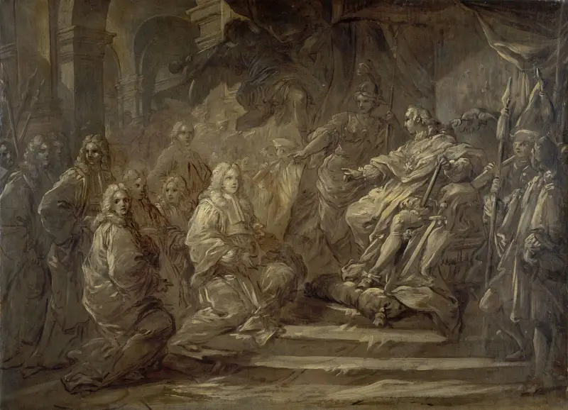 Louis XV recevant le corps de la Ville à l’occasion de la publication de la paix de 1739 av Charles-André van Loo