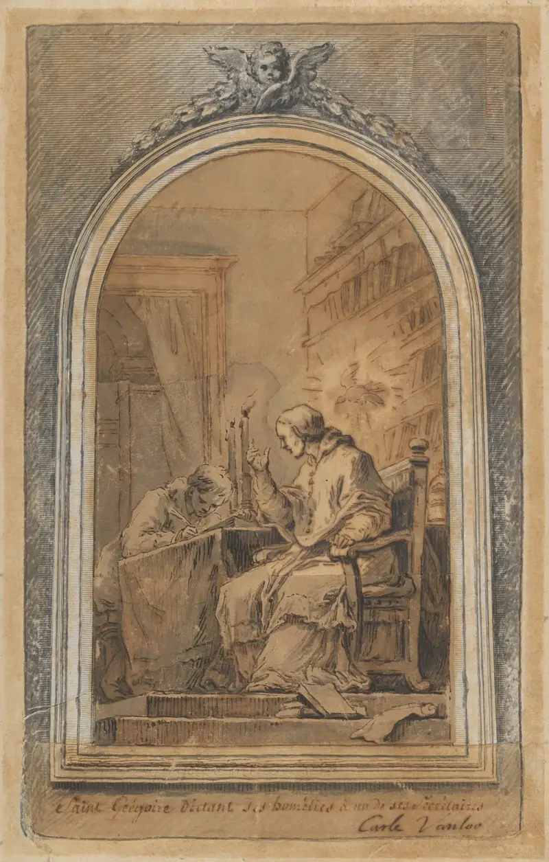 St. Gregory Dictating His Homilies to a Secretary av Charles-André van Loo
