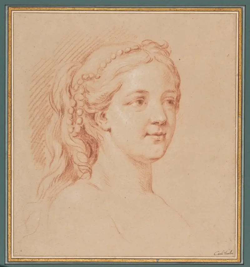 Tête de femme de trois quarts à droite av Charles-André van Loo