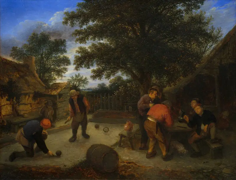 Bollspelare i värdshusets trädgård av Adriaen van Ostade