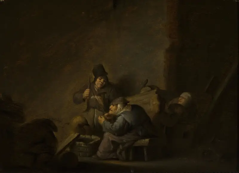 Genrescén i interiör av Adriaen van Ostade