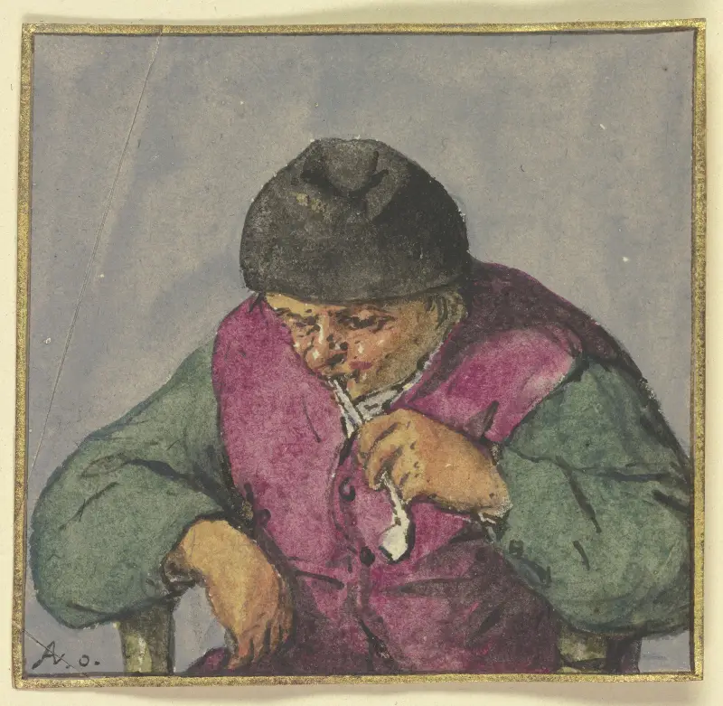 Halbfigur eines sitzenden Bauerns mit Pfeife av Adriaen van Ostade