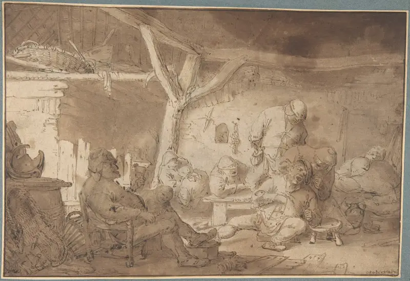 Interior with Peasants av Adriaen van Ostade