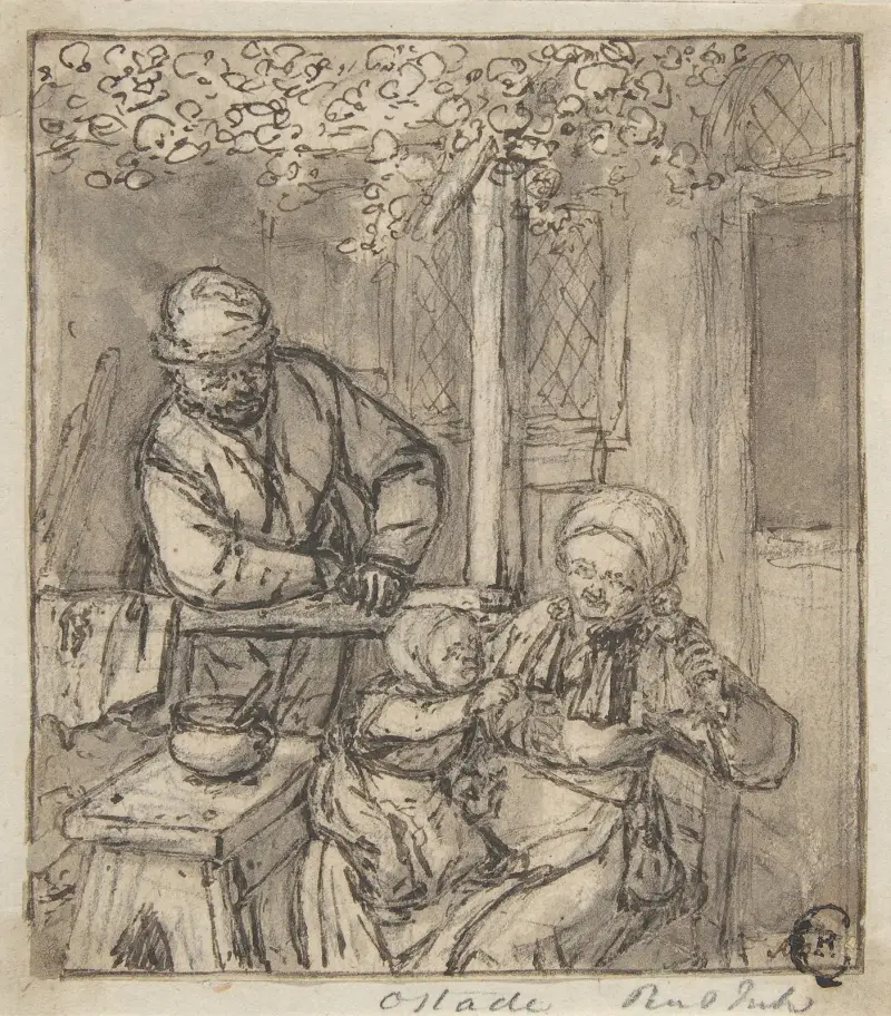 Mor och barn med docka av Adriaen van Ostade