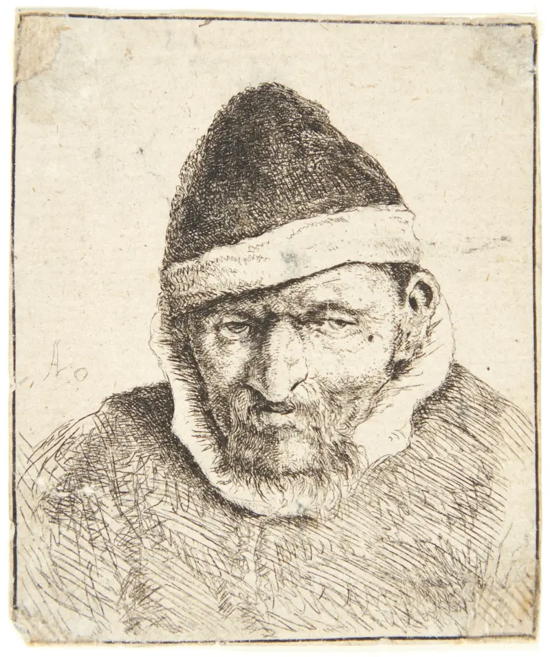 Peasant with pointed fur hat av Adriaen van Ostade