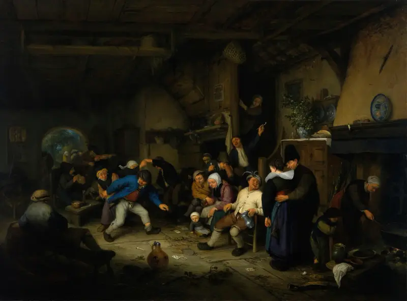 Bönder som dansar i en krog av Adriaen van Ostade