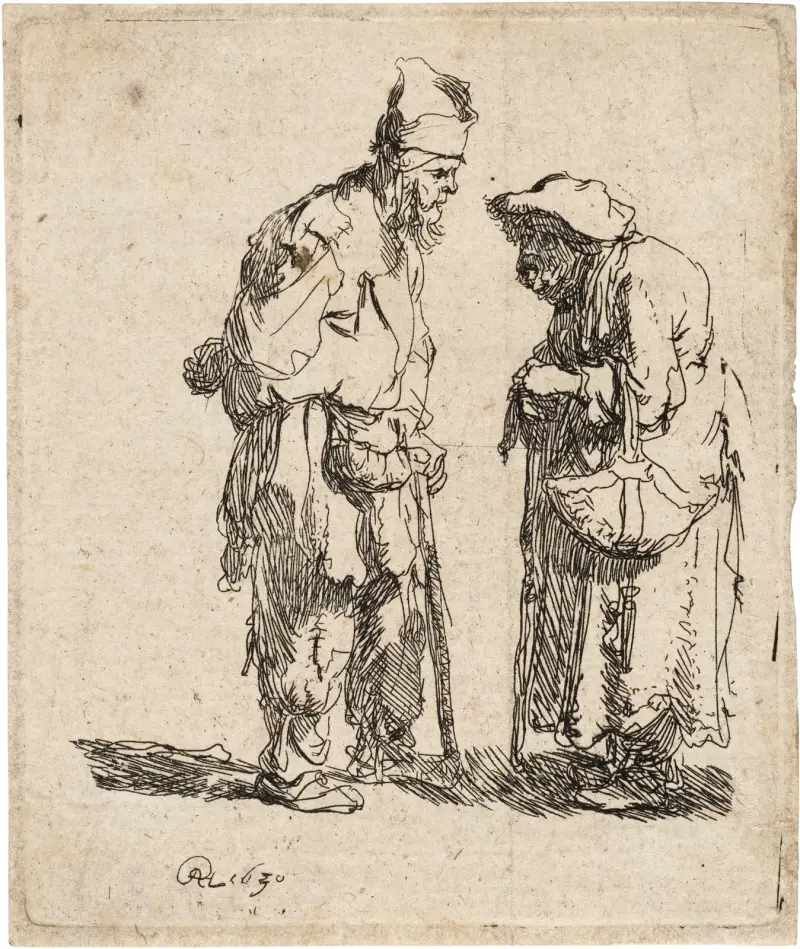 Bettler und Bettlerin im Gespräch von Rembrandt van Rijn