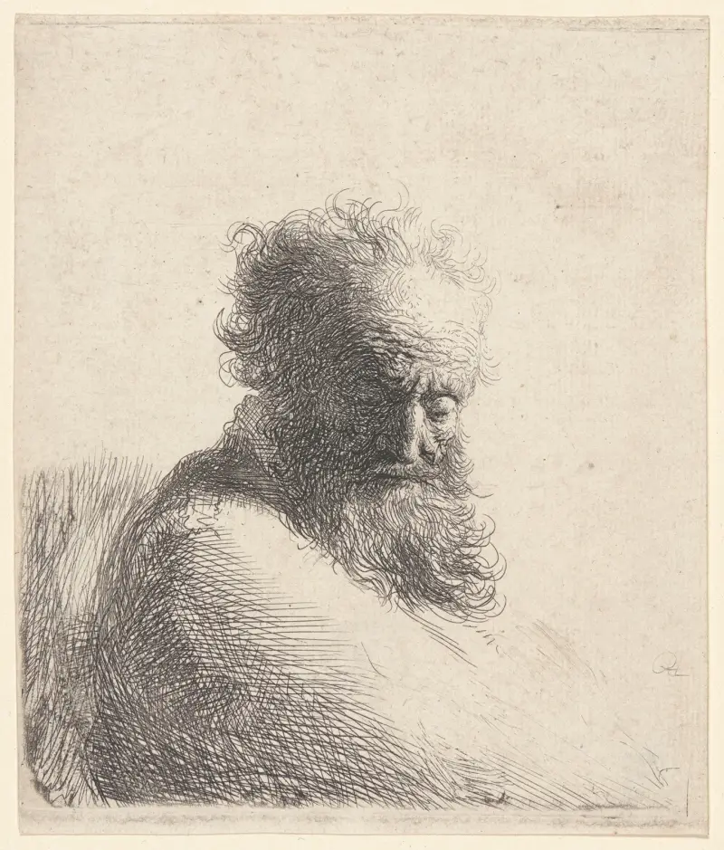 Büste eines alten bärtigen Mannes, nach unten blickend von Rembrandt van Rijn