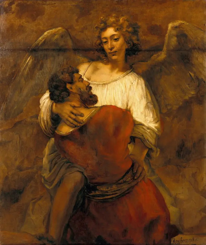 Jacob Wrestling with the Angel av Rembrandt van Rijn