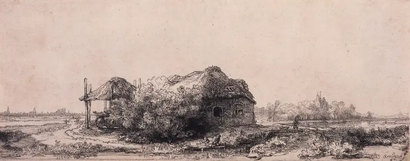 Landscape with a Cottage and Haybarn av Rembrandt van Rijn