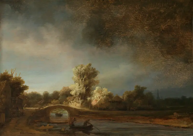 Landschaft mit der steinernen Brücke von Rembrandt van Rijn