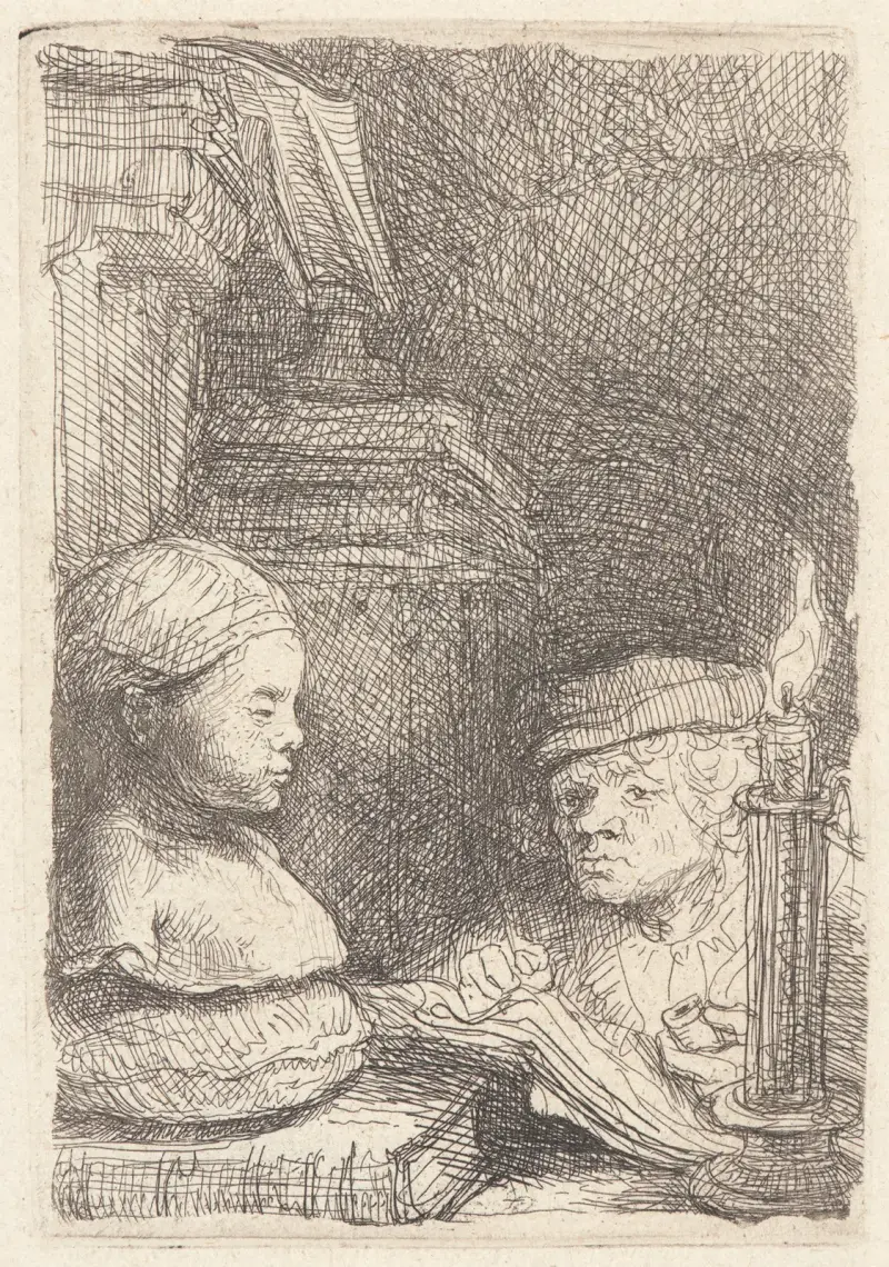 Mężczyzna rysujący z gipsowego odlewu, Rembrandt van Rijn