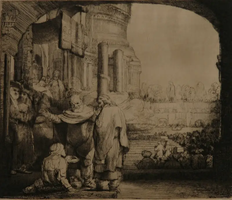 Peter and John at the Gate of the Temple av Rembrandt van Rijn