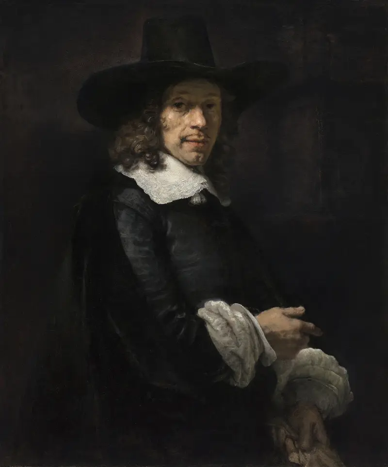 Portrait of a Gentleman with a Tall Hat and Gloves av Rembrandt van Rijn