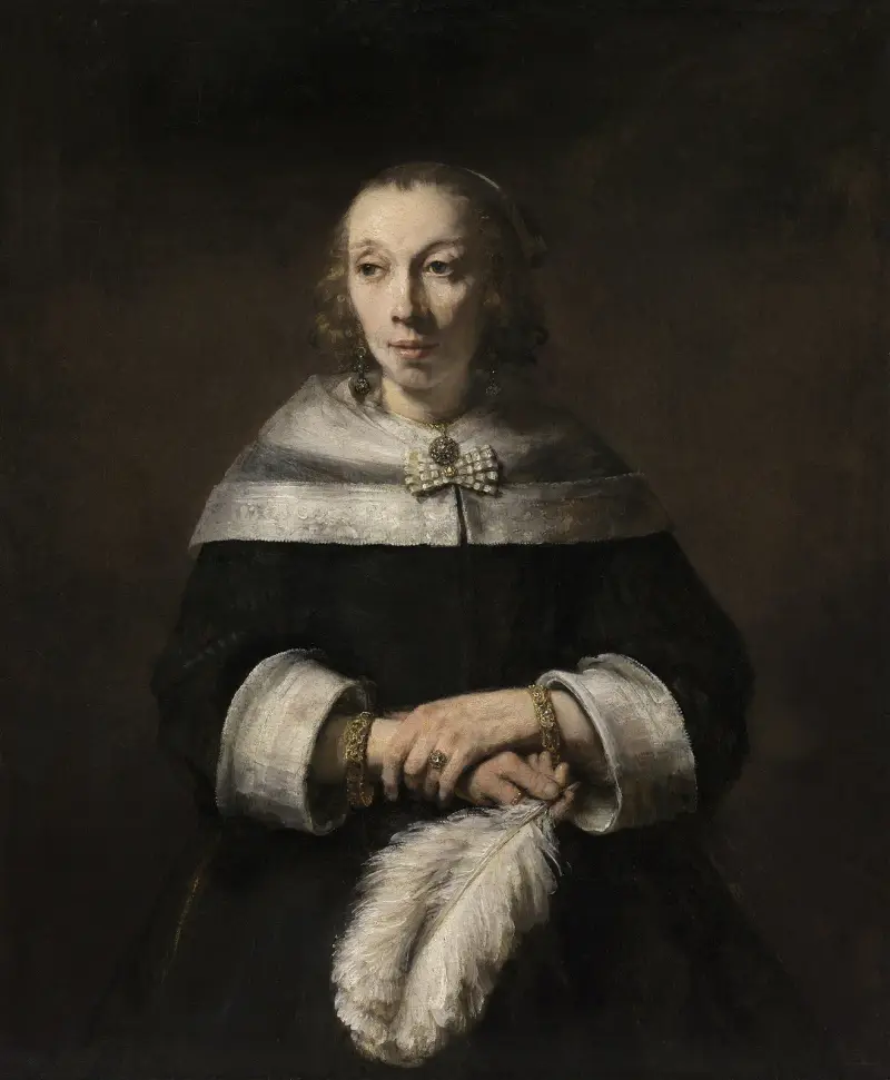 Portrait of a Lady with an Ostrich-Feather Fan av Rembrandt van Rijn