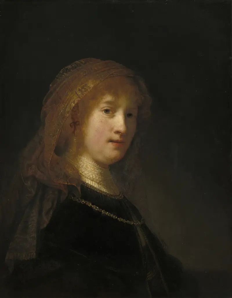 Saskia van Uylenburgh,the Wife of the Artist (probably begun 1634-1635 and completed 1638-1640) av Rembrandt van Rijn