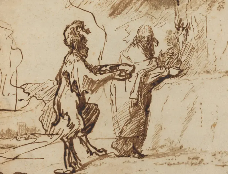Satan Tempting Christ to Change Stones into Bread av Rembrandt van Rijn