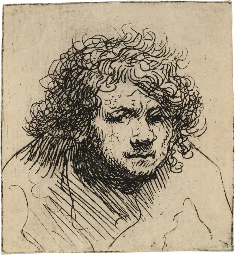 Autoportrét: předkloněná busta, Rembrandt van Rijn