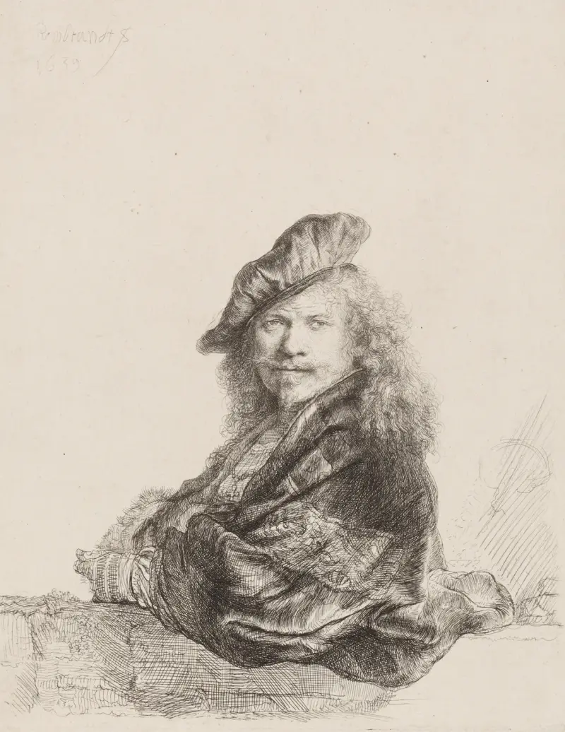 Self-Portrait leaning on a stone sill, 1639 – nr 2 av Rembrandt van Rijn