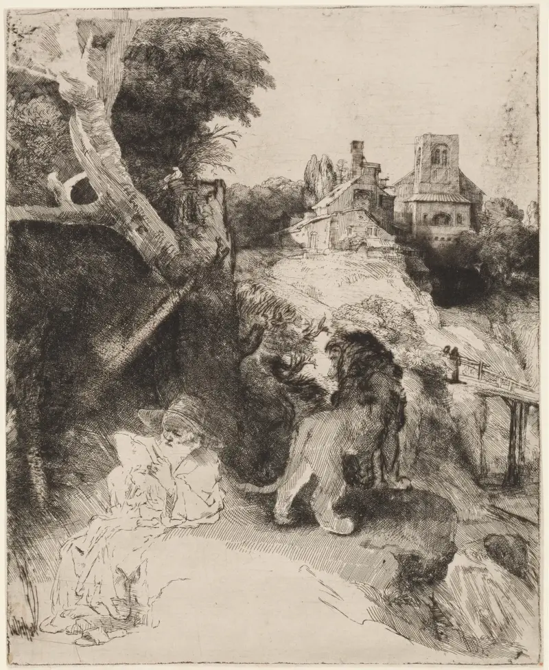 St. Jerome in an Italian Landscape av Rembrandt van Rijn