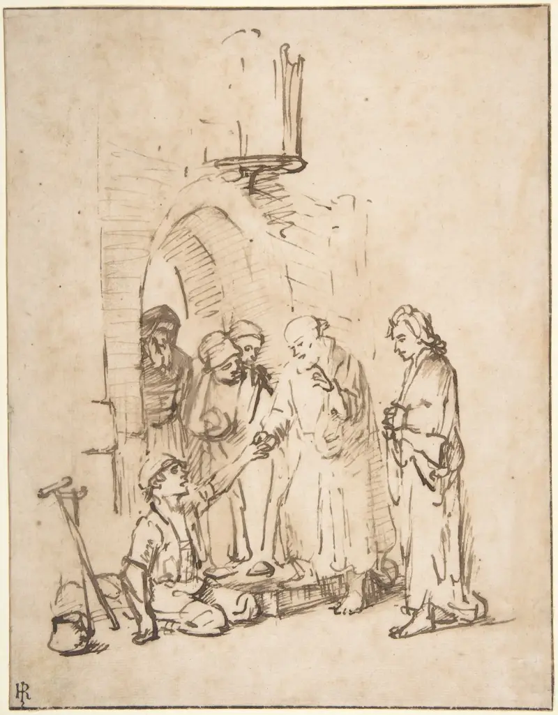 St. Peter and St John Healing the Paralytic av Rembrandt van Rijn