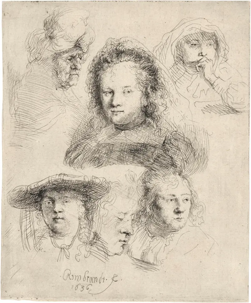 Studies of the Head of Saskia and Others av Rembrandt van Rijn