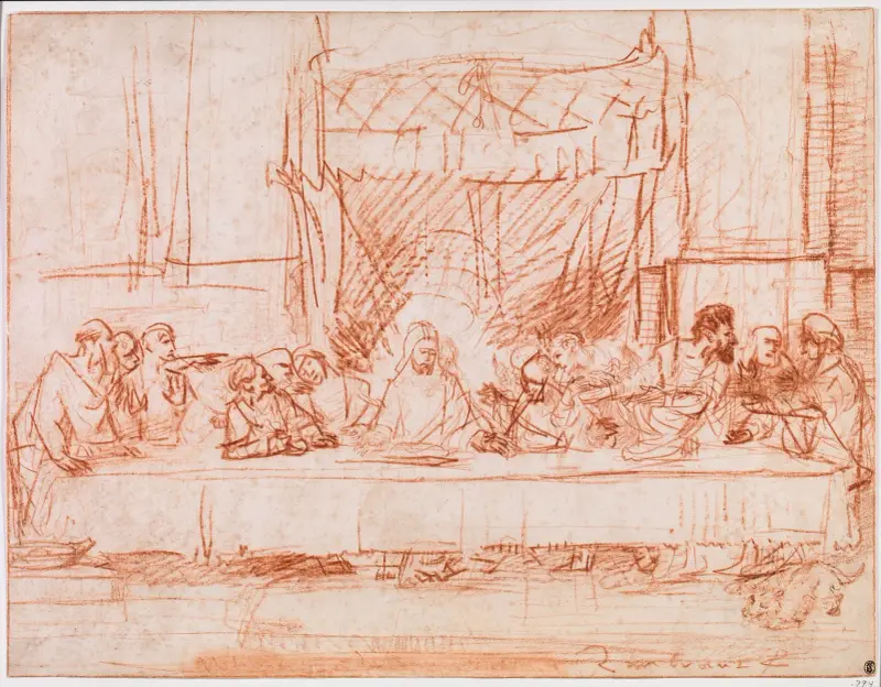 The Last Supper, after Leonardo da Vinci av Rembrandt van Rijn