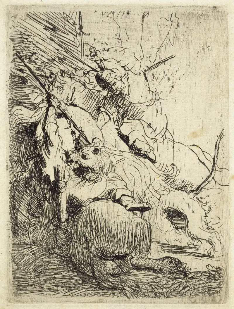 Malý lov na lvy (s jedním lvem), Rembrandt van Rijn