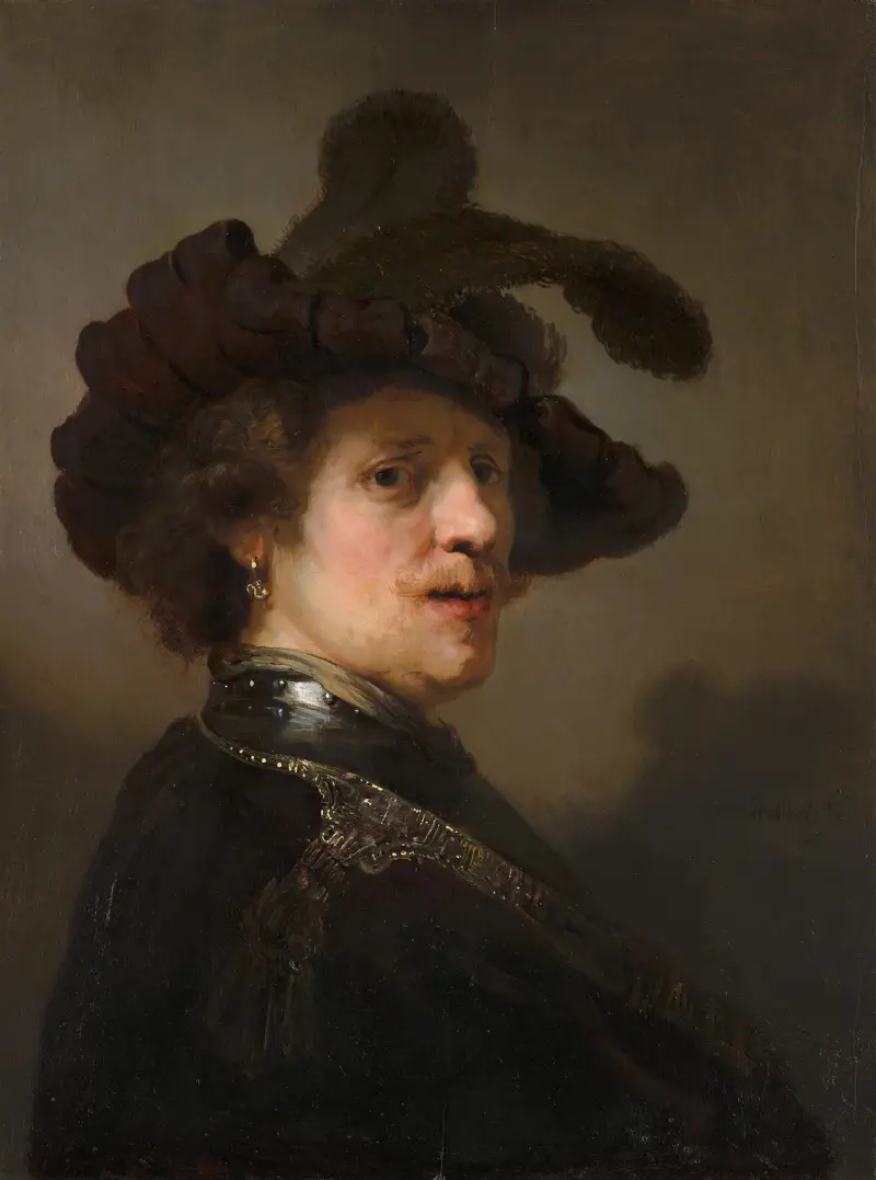 ‘Tronie’ of a Man with a Feathered Beret av Rembrandt van Rijn