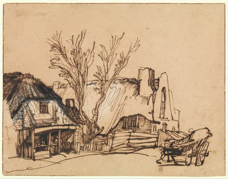 Dvě chalupy, Rembrandt van Rijn