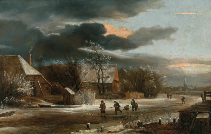 Vinterlandskap med by och frusen kanal av Jacob van Ruisdael