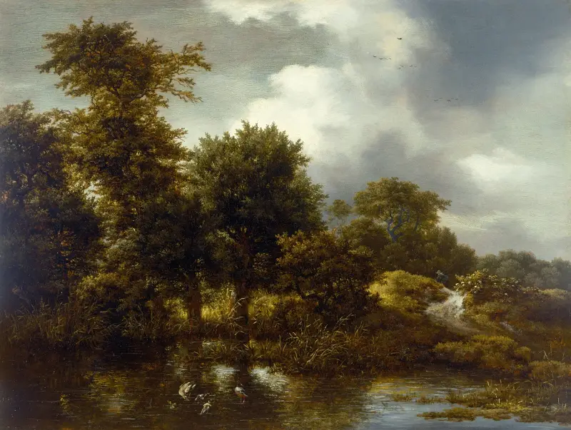 Skogslandskap med damm av Jacob van Ruisdael