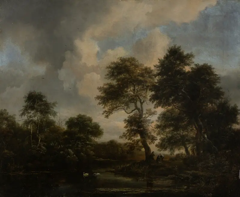 Waldsee mit zwei Schwänen von Jacob van Ruisdael