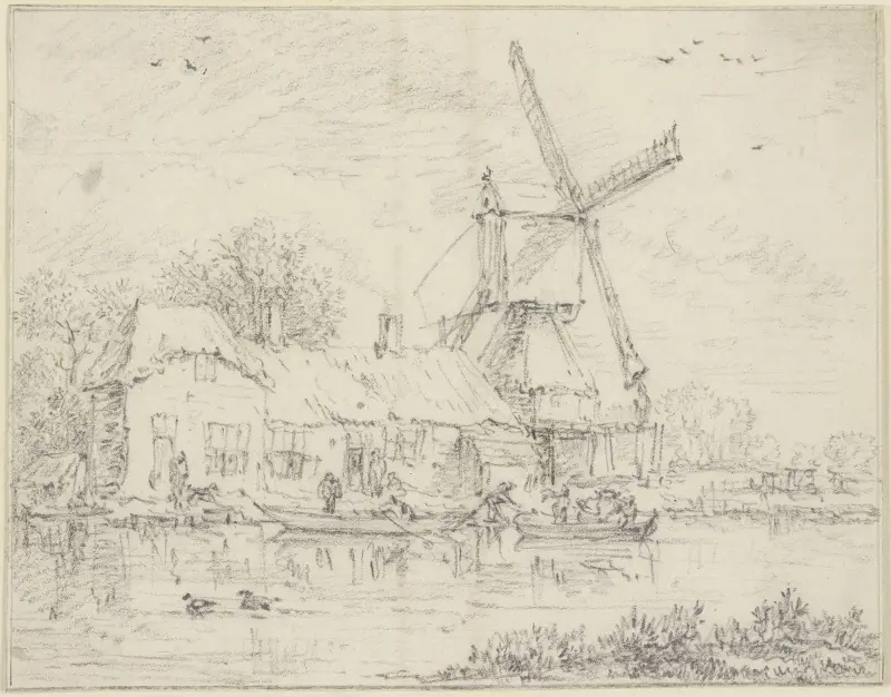 House and Windmill on the Bank of a Canal av Jacob van Ruisdael
