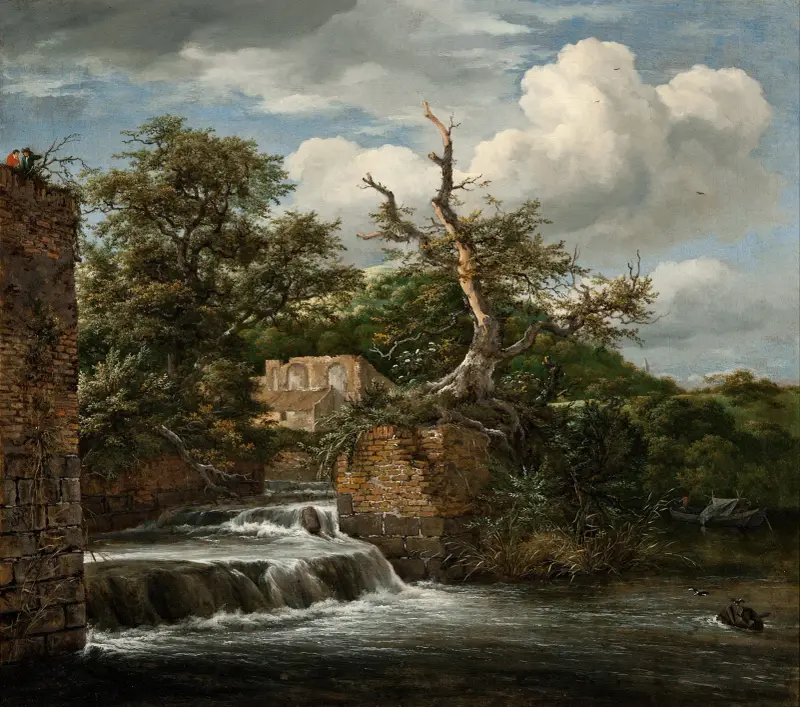 Landskap med kvarnränna och ruiner av Jacob van Ruisdael