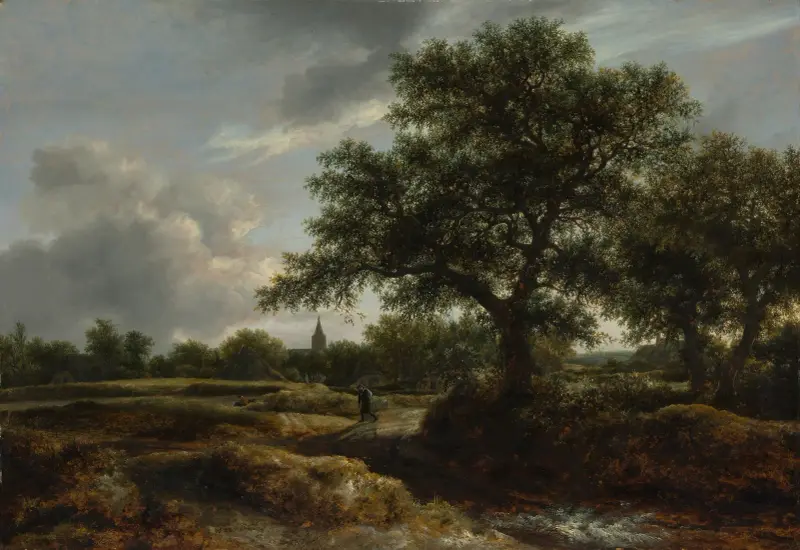 Landskap med by i fjärran av Jacob van Ruisdael