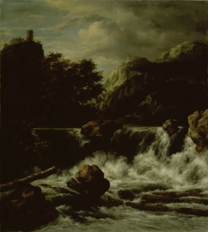 Bergslandskap med vattenfall av Jacob van Ruisdael