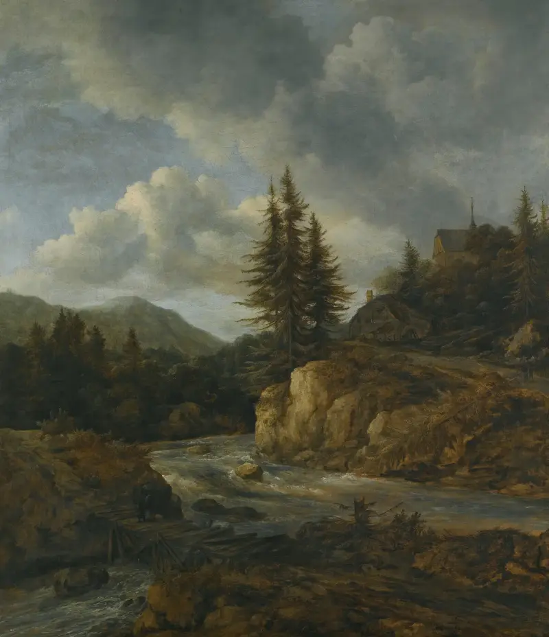 Norrländskt landskap med fors av Jacob van Ruisdael